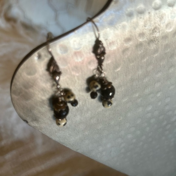 French Onyx, Dalmatian Faceted Beads, 925 Sterling Silver Necklace & Earrings. - Picture 7 of 13